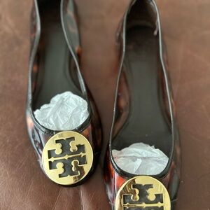 Tory Burch Tortoise Shell Flats with Gold Logo